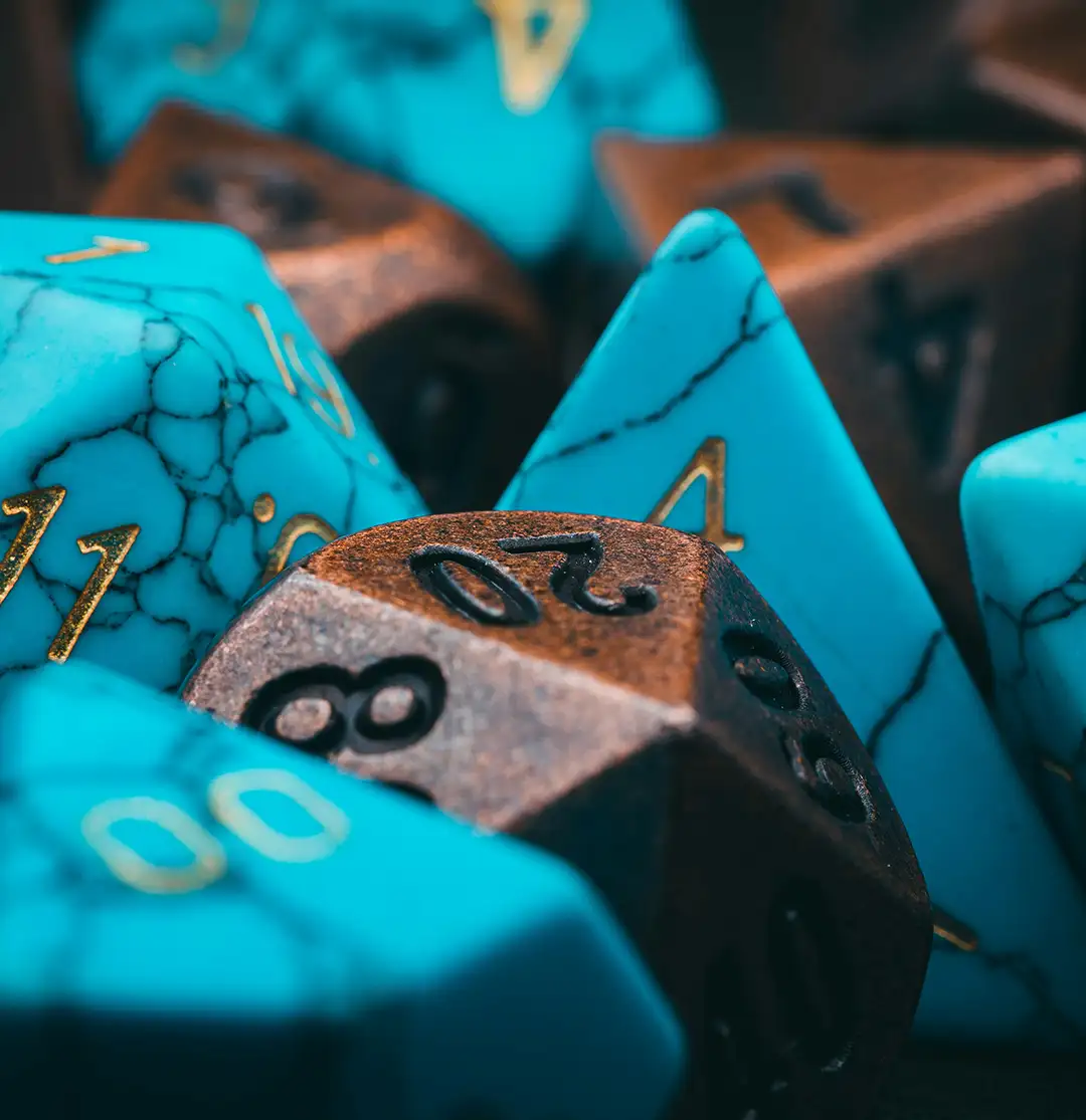 D&D Dice, Types And Forms dungeons and dragons blog dice hedron blue and brown dice closeup dungeons and dragons